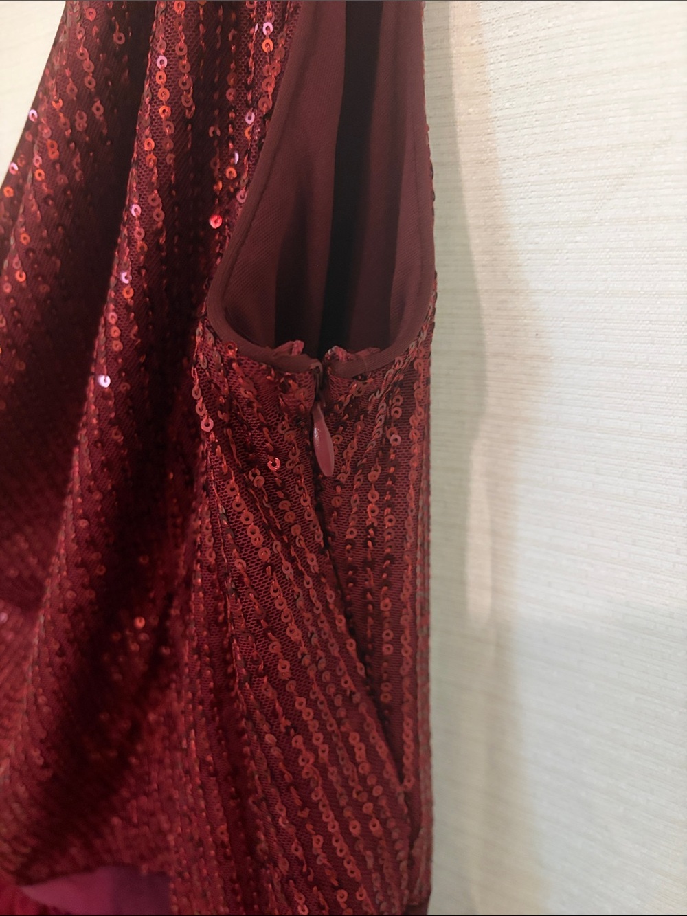 One-Shoulder Sequin & Tulle Dress in Burgundy - Picture 5 of 5